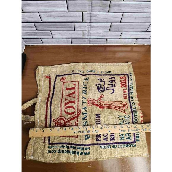 Vintage Style Royal Basmati Rice Burlap Bag, Side Zippered Tote Bags #A62 - Picture 6 of 8